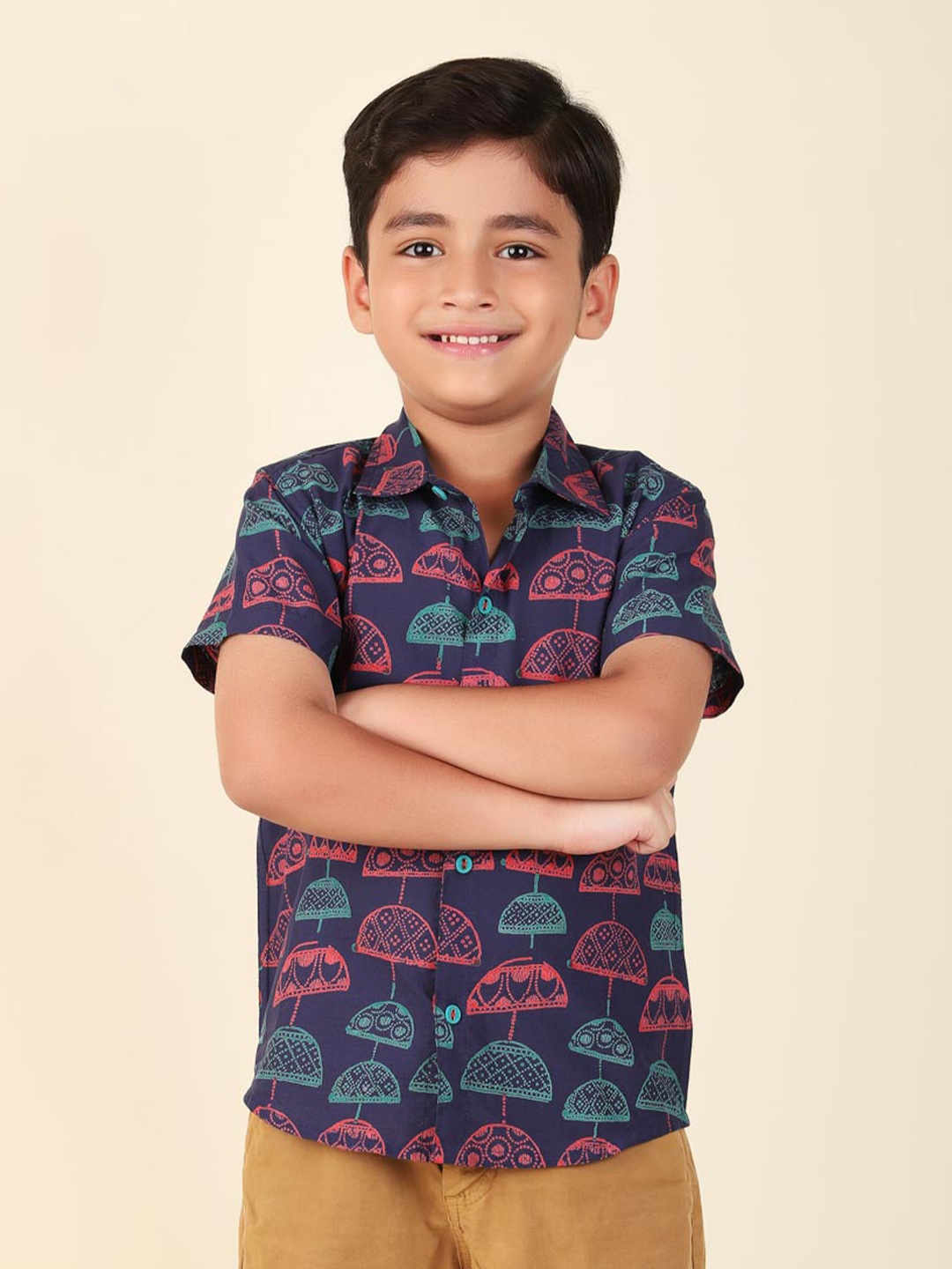 

Fabindia Boys Abstract Printed Cotton Casual Shirt, Navy blue