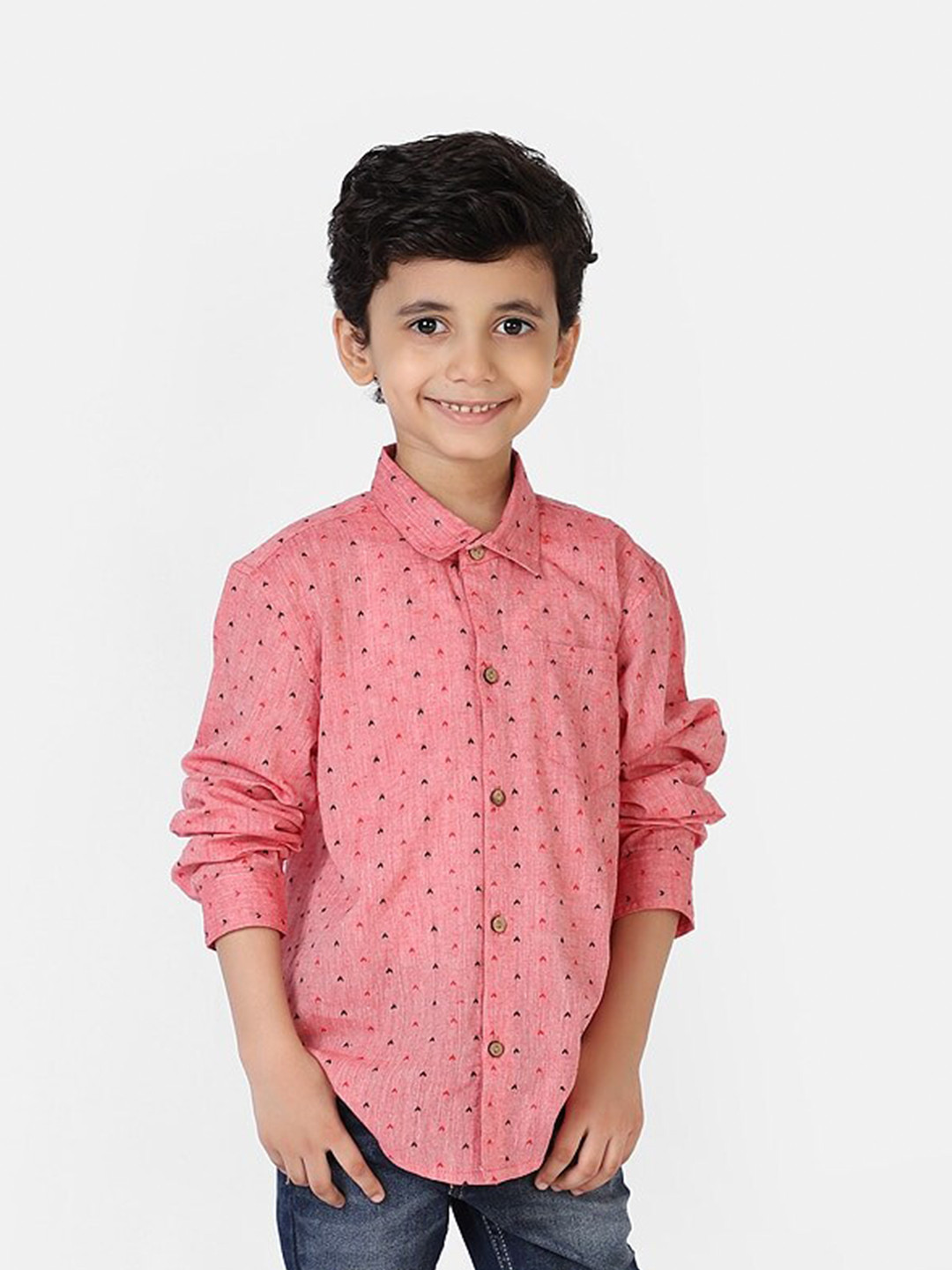 

Fabindia Boys Geometric Printed Cotton Casual Shirt, Rose