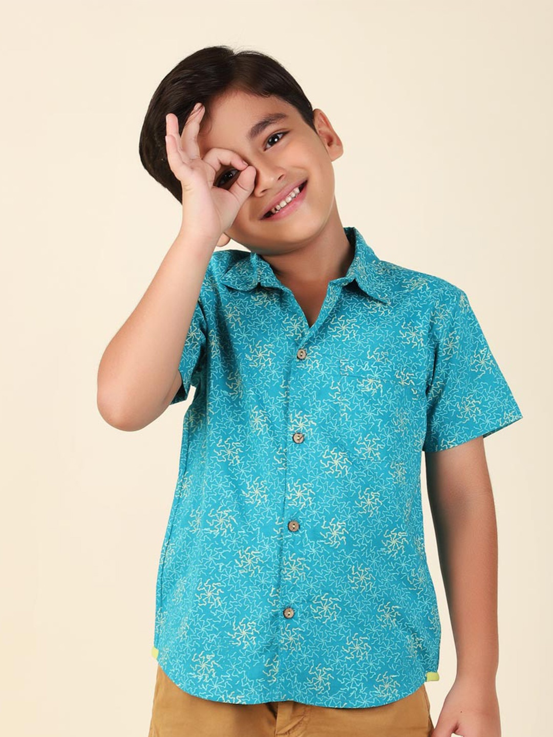 

Fabindia Boys Floral Printed Cotton Casual Shirt, Blue