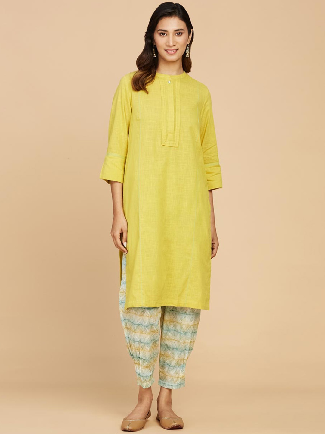 

Fabindia Regular Pure Cotton Straight Kurta with Trousers, Yellow