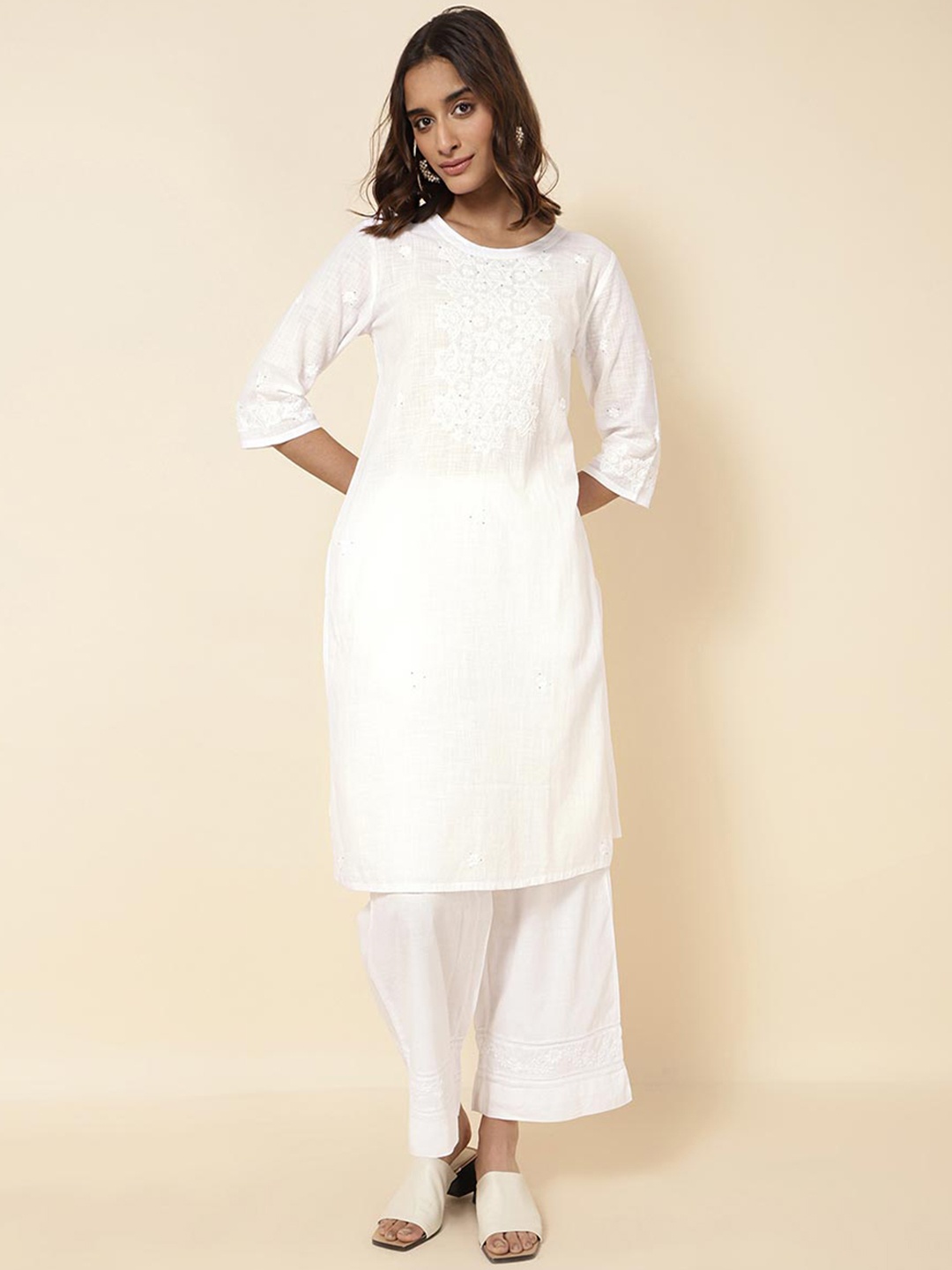 

Fabindia Ethnic Yoke Design Cotton Kurta, White