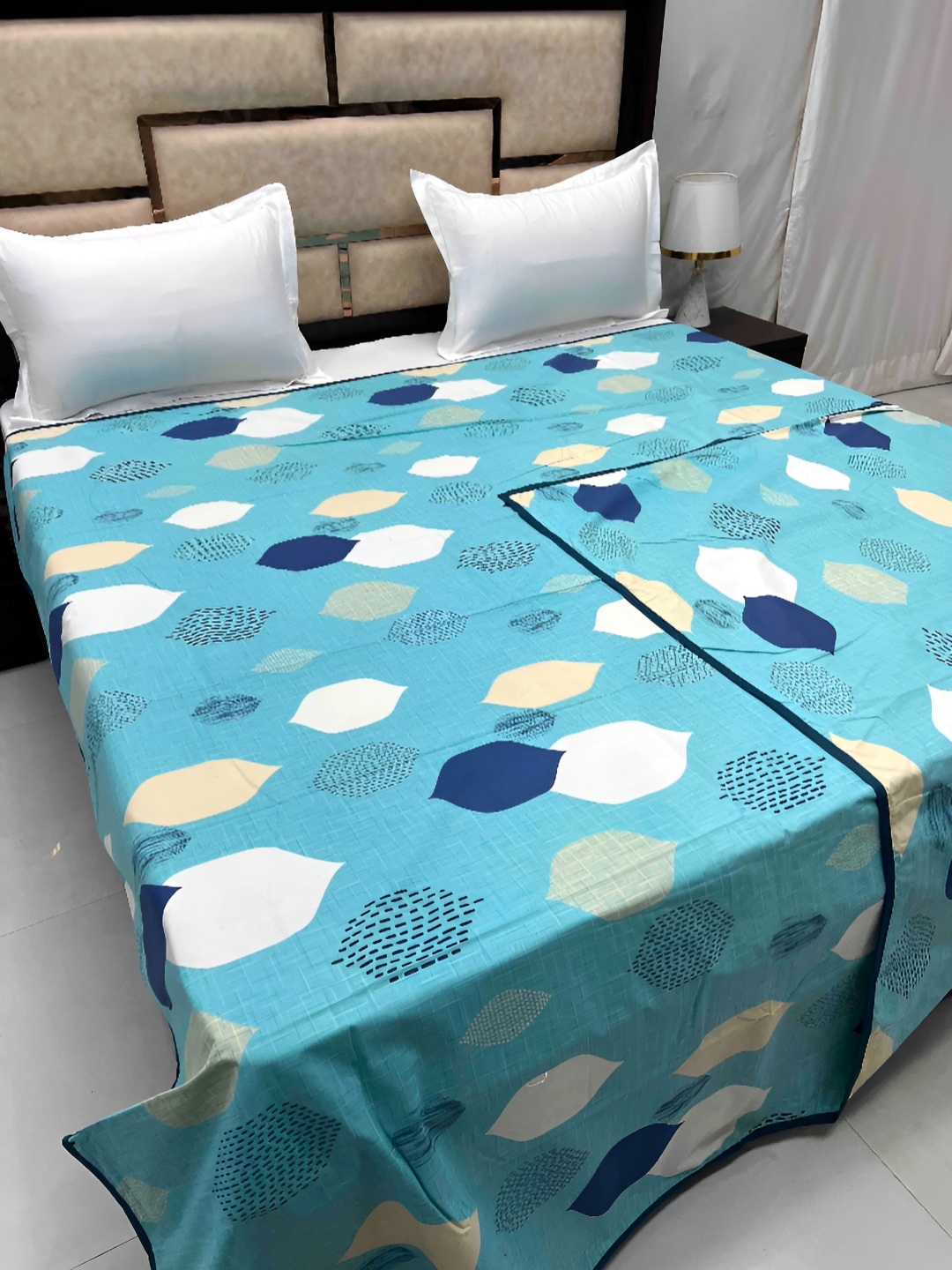 Pure Decor Blue & White Geometric Pure Cotton Duvet Cover With Zipper