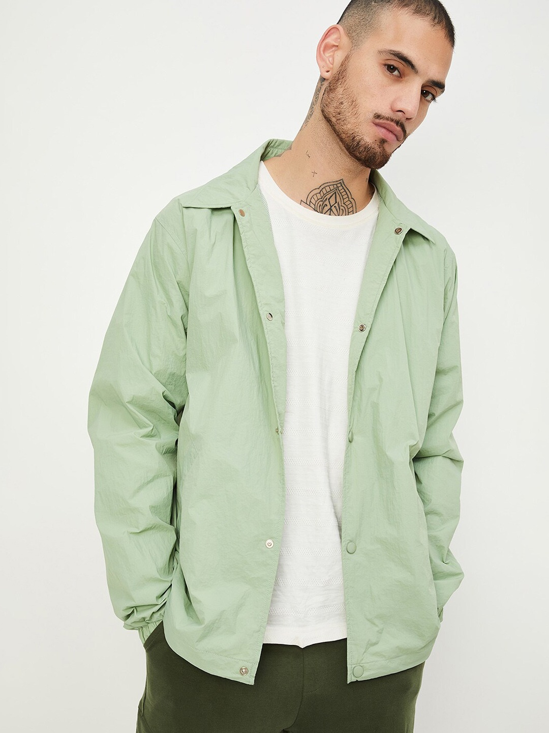 

max Mock Collar Bomber Jacket, Green