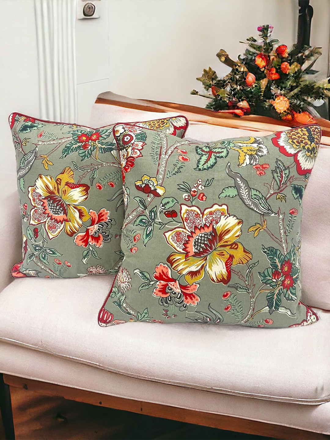 

CASA-NEST Green & Red Cotton Square Cushion Covers