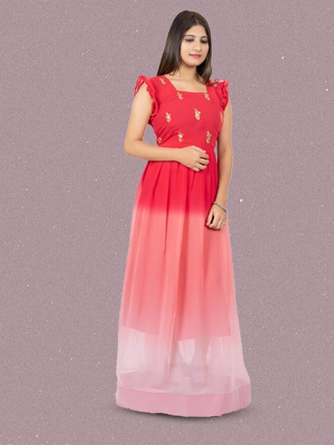 

N N ENTERPRISE Georgette Fit & Flare Maxi Dress, Red