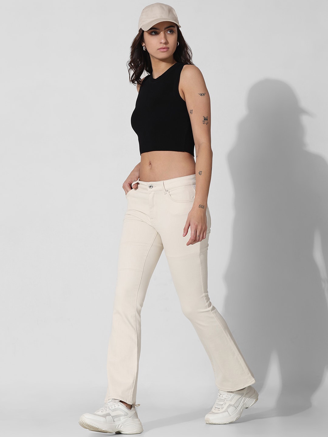 

ONLY Women Wide Leg Clean Look Stretchable Jeans, Cream