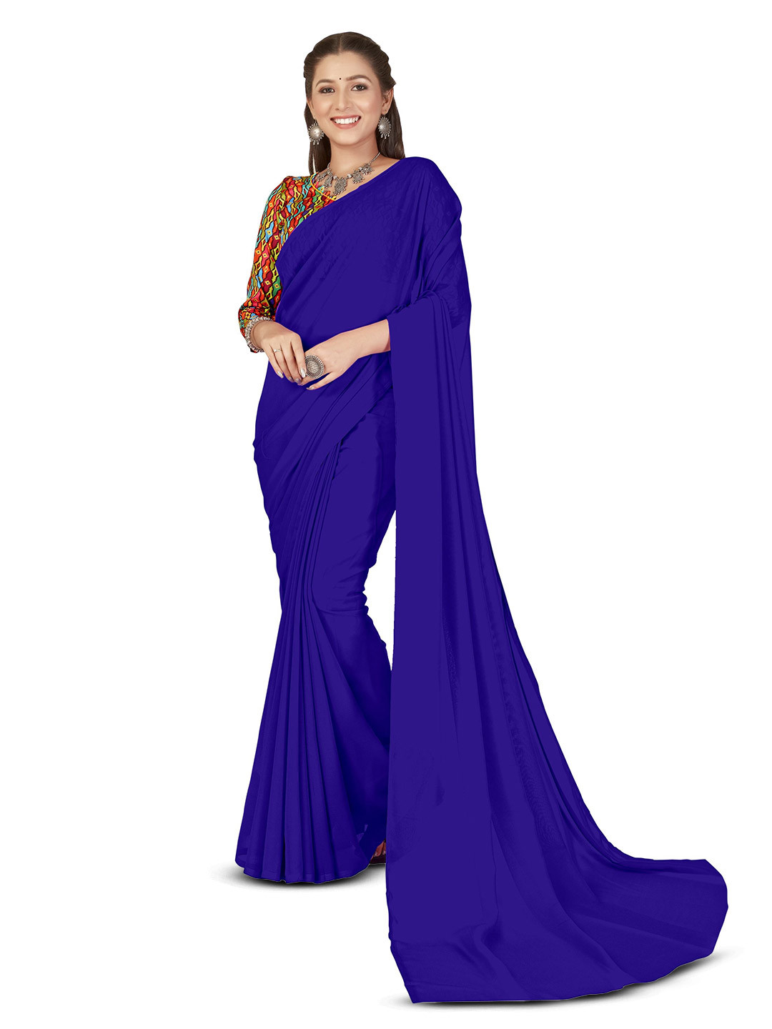 

ANAND SAREES Solid Georgette Saree, Blue