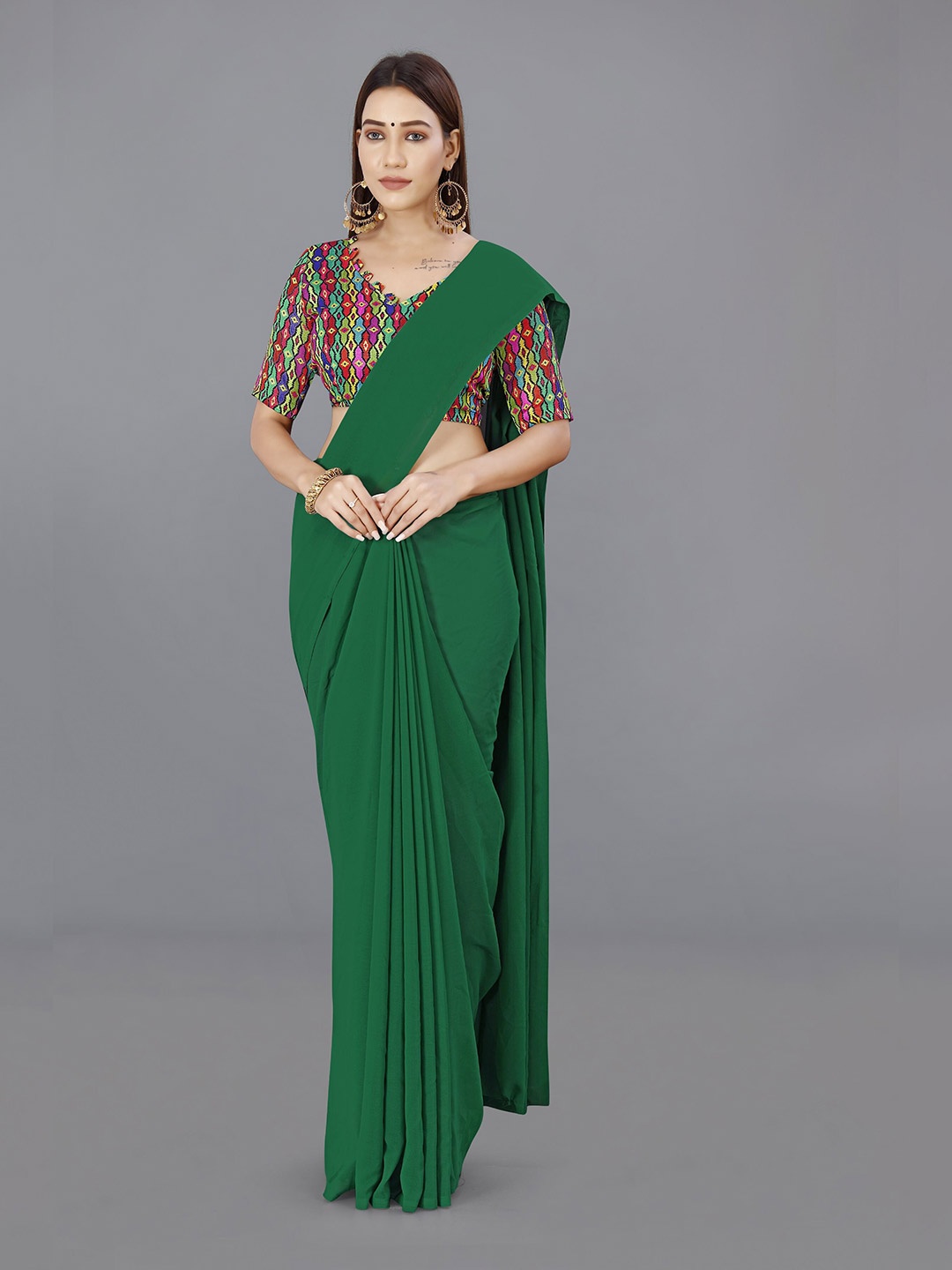 

ANAND SAREES Saree with Printed Blouse, Green