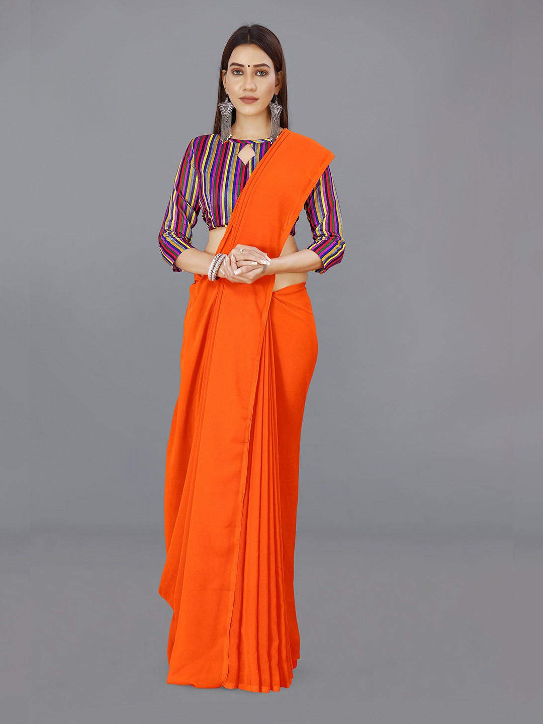 

ANAND SAREES Solid Saree, Orange