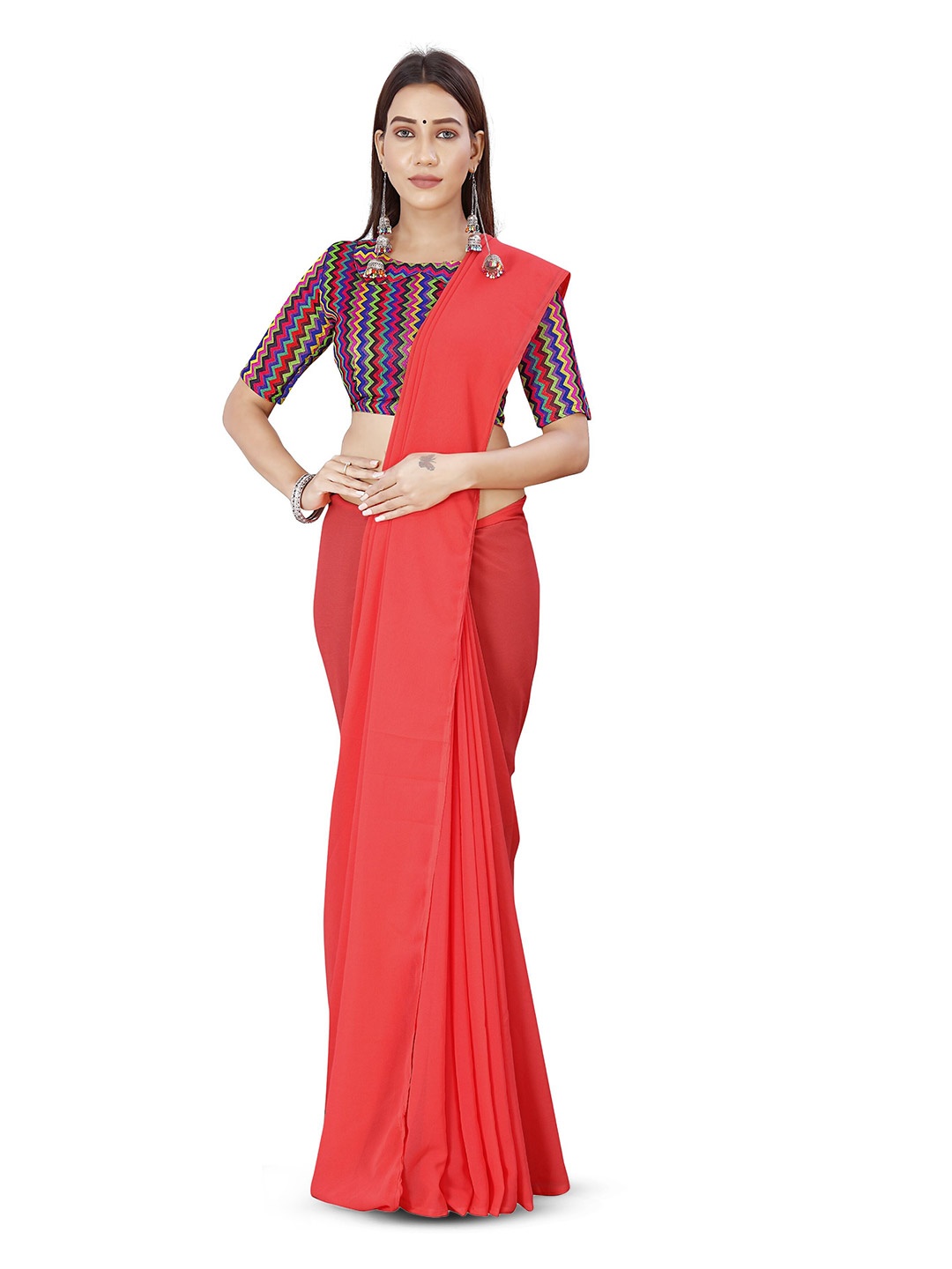 

ANAND SAREES Solid Georgette Saree, Pink