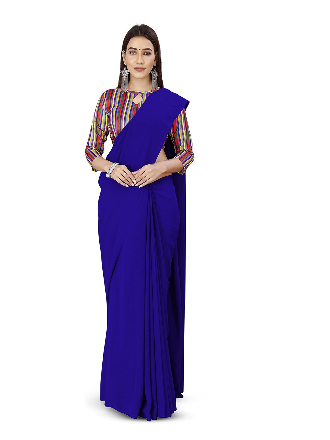 

ANAND SAREES Solid Georgette Saree, Blue