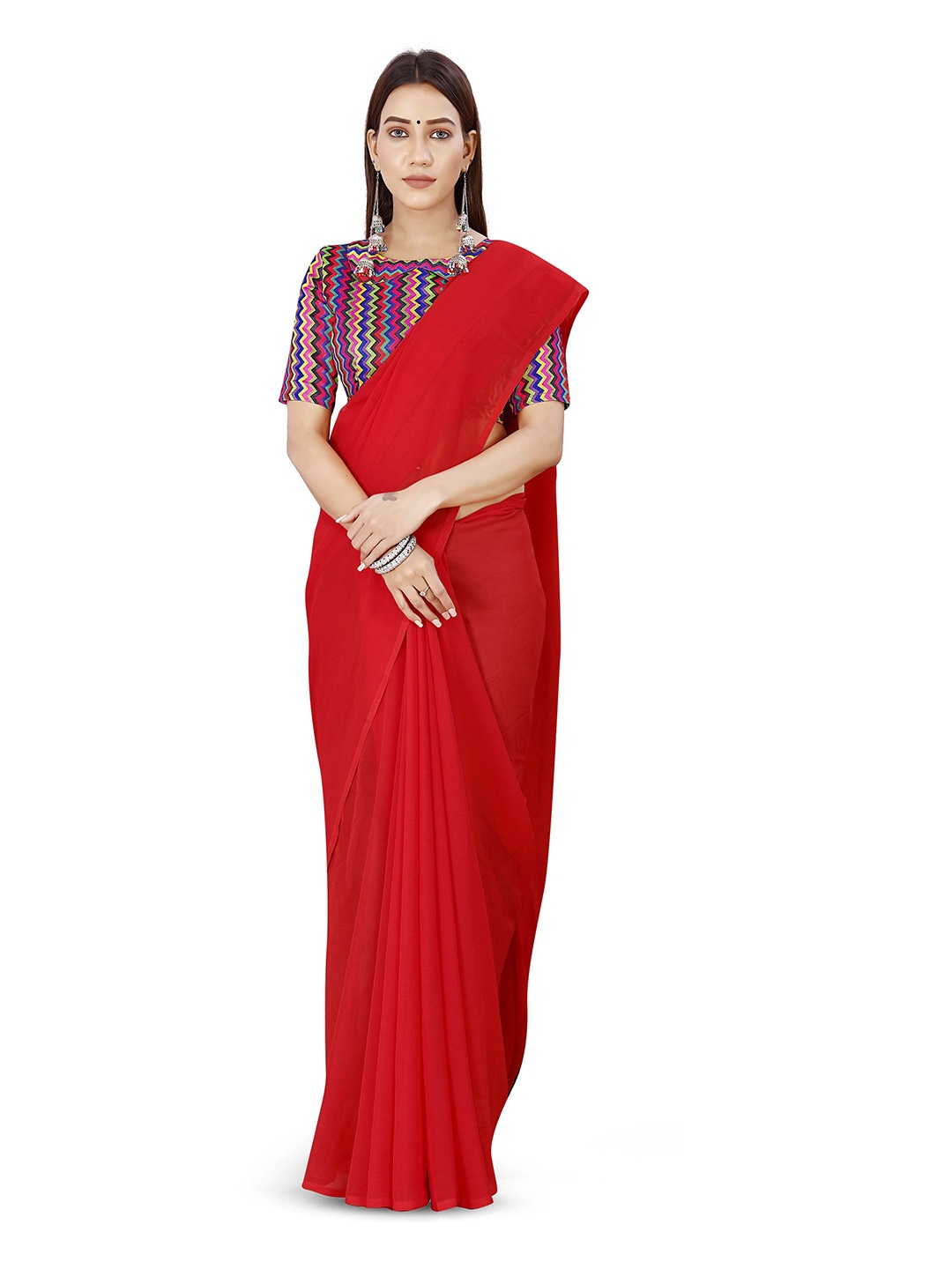 

ANAND SAREES Solid Saree, Red