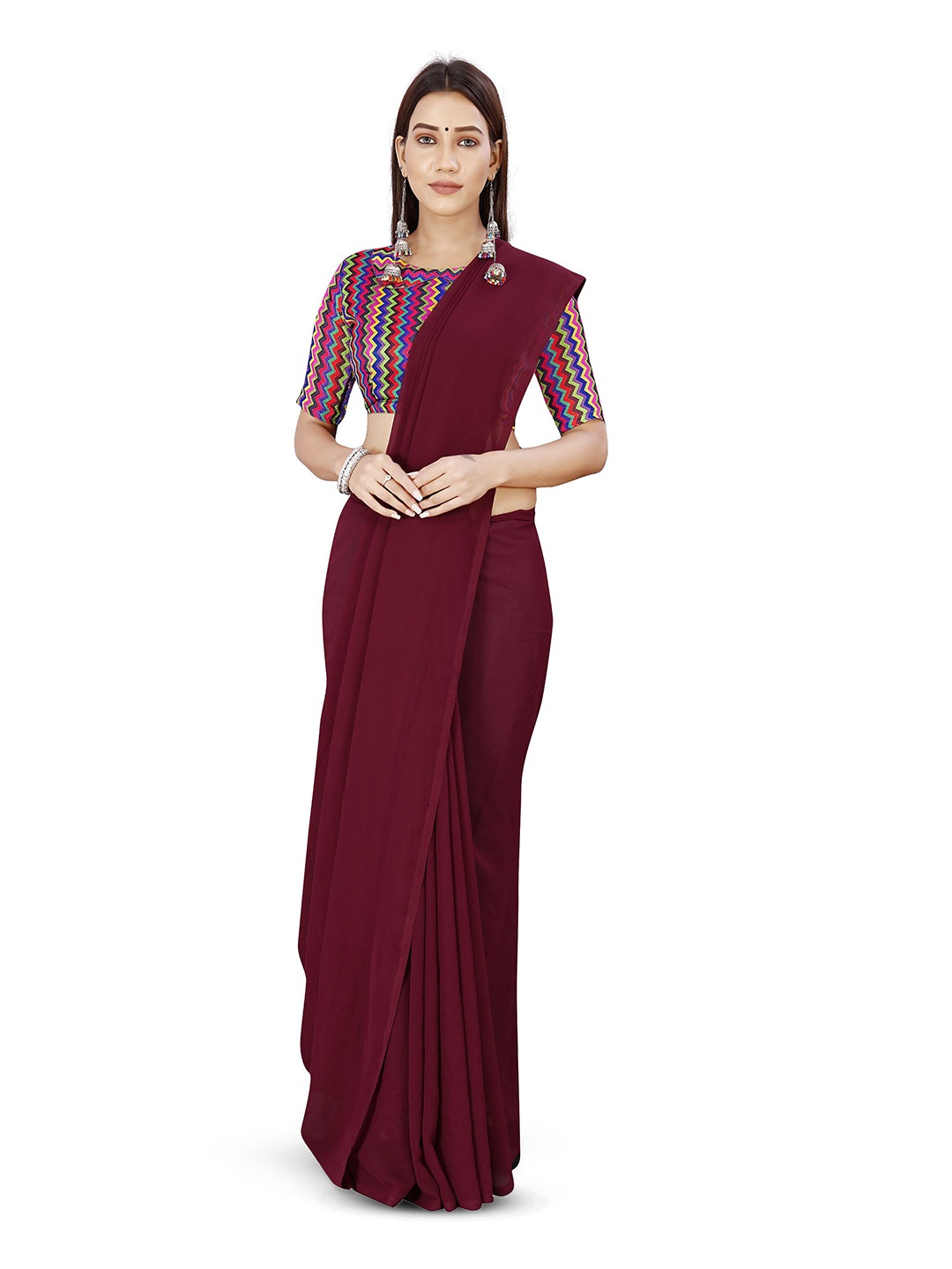 

ANAND SAREES Saree with Printed Blouse, Brown