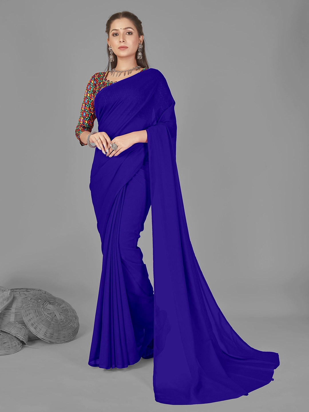 

ANAND SAREES Solid Saree, Blue