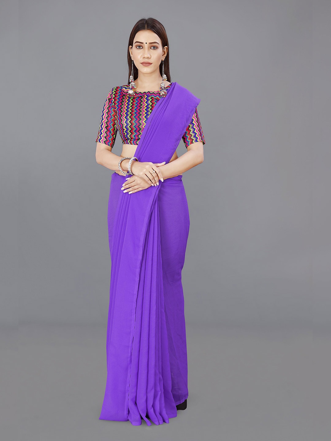 

ANAND SAREES Solid Poly Georgette Saree, Purple