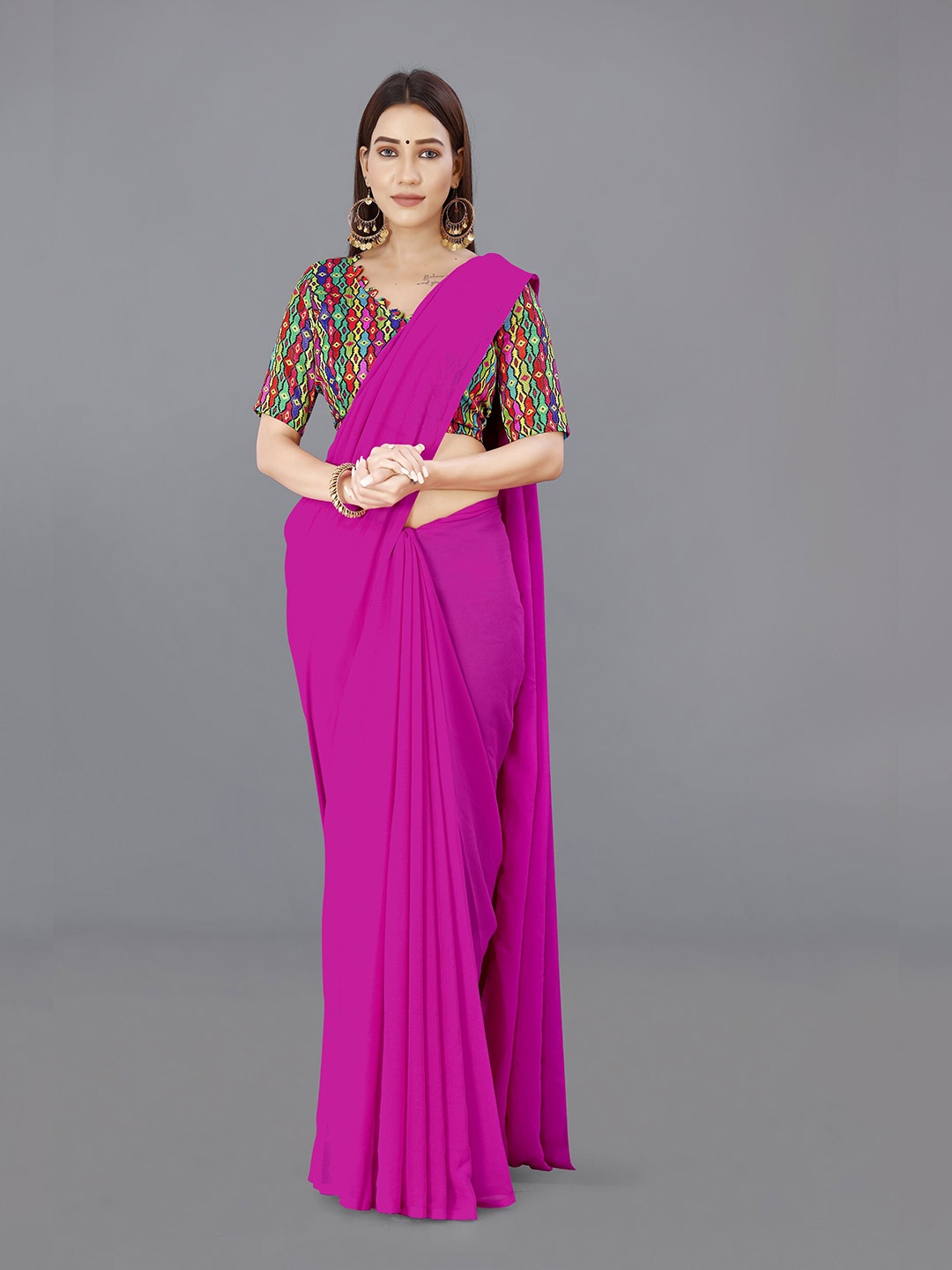 

ANAND SAREES Poly Georgette Saree, Pink