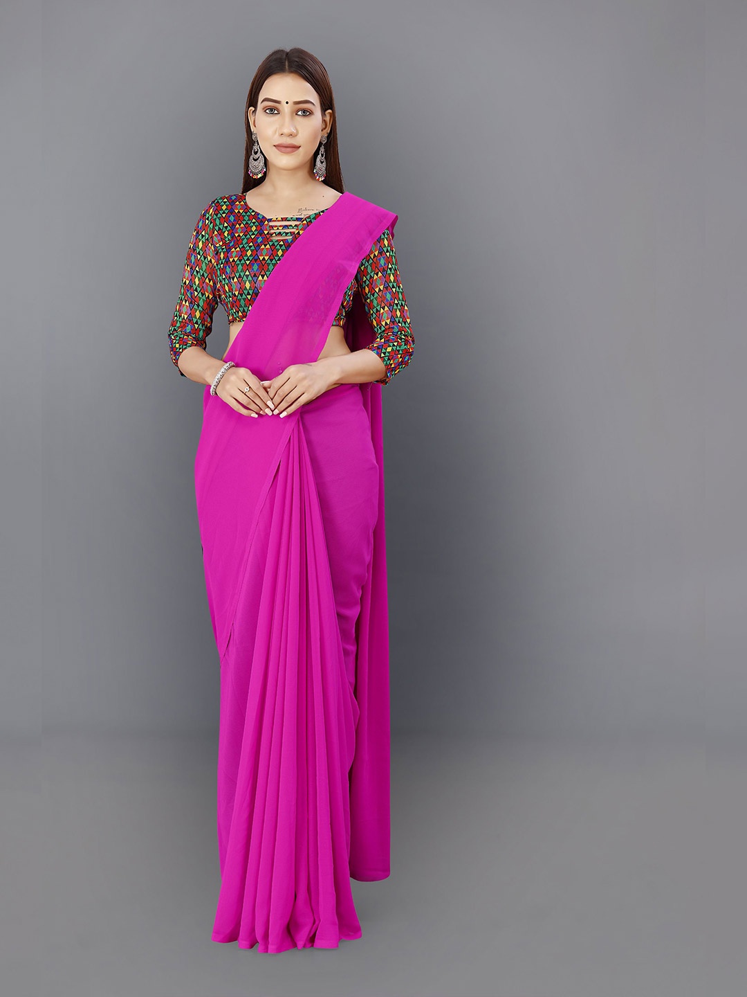 

ANAND SAREES Solid Poly Georgette Saree, Pink