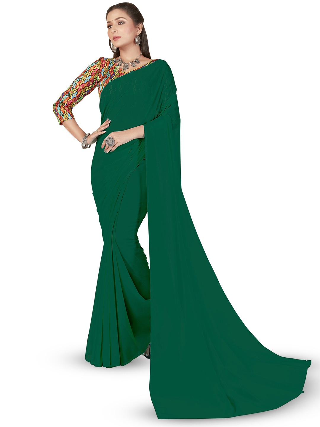 

ANAND SAREES Poly Georgette Saree, Green