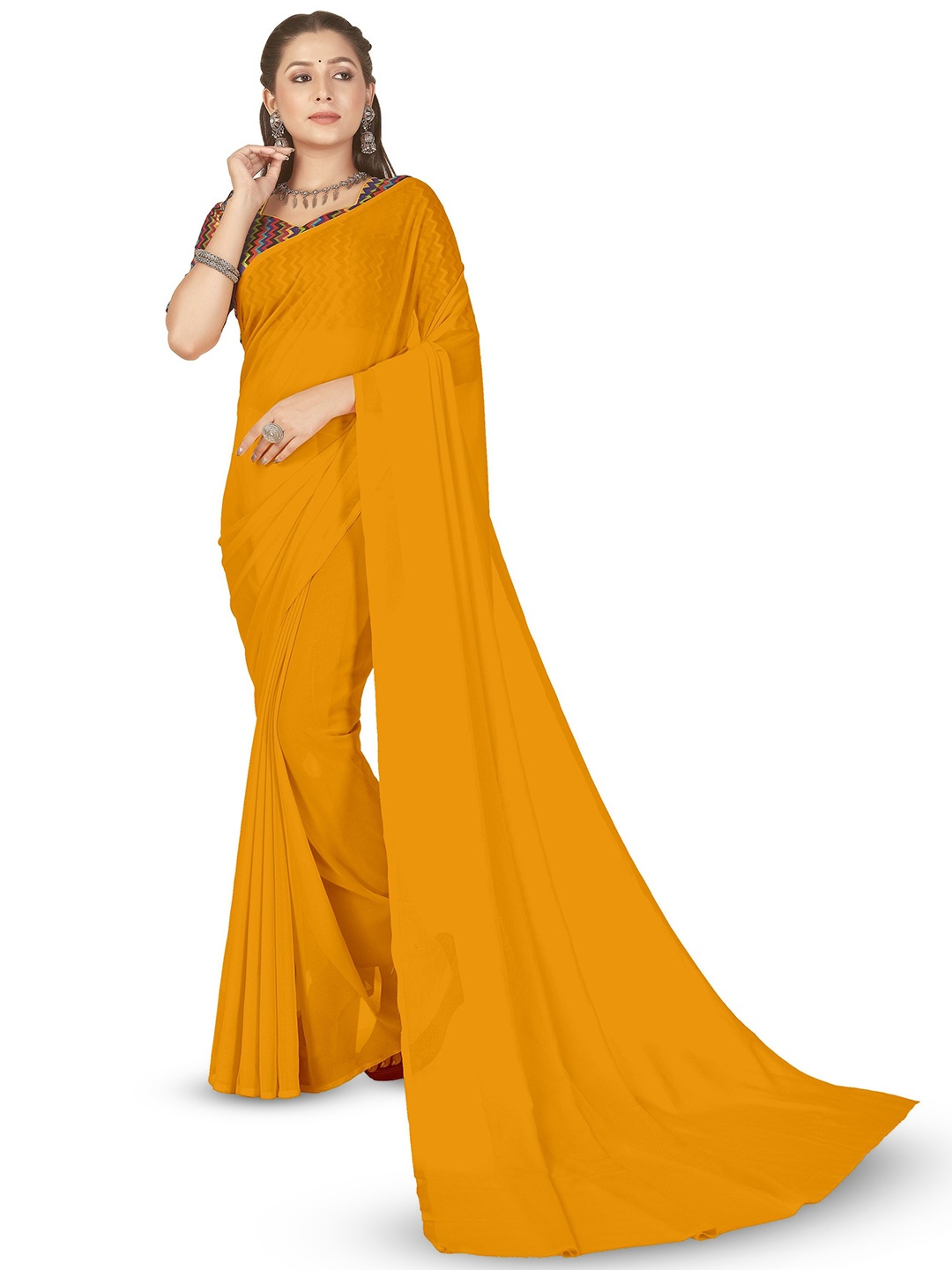 

ANAND SAREES Poly Georgette Saree, Yellow