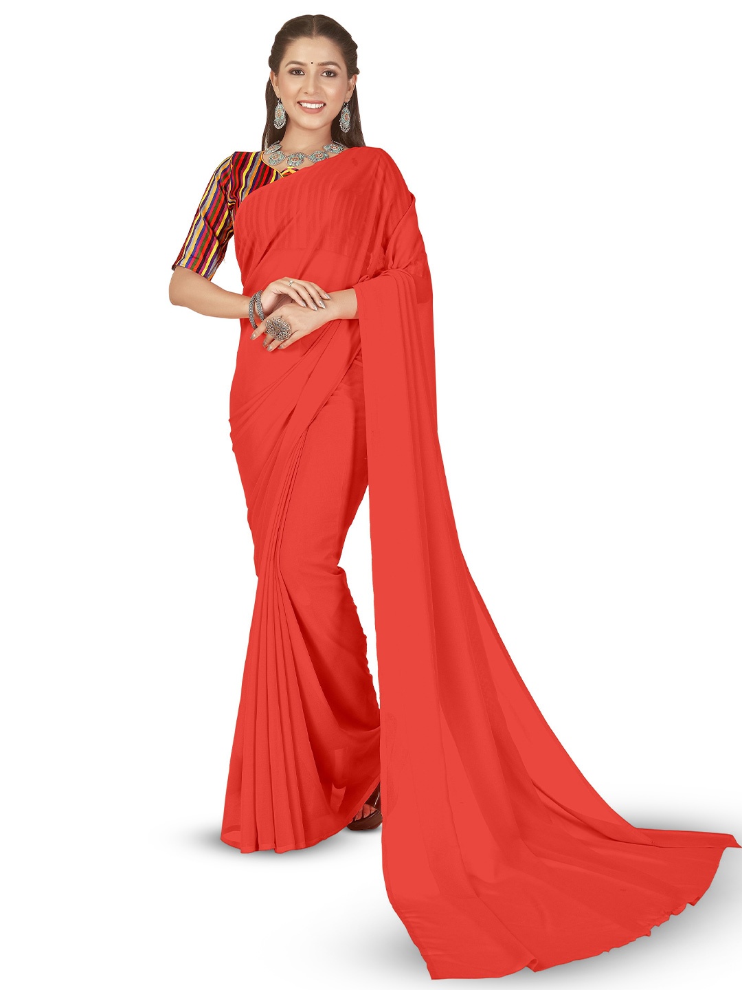 

ANAND SAREES Solid Saree, Red
