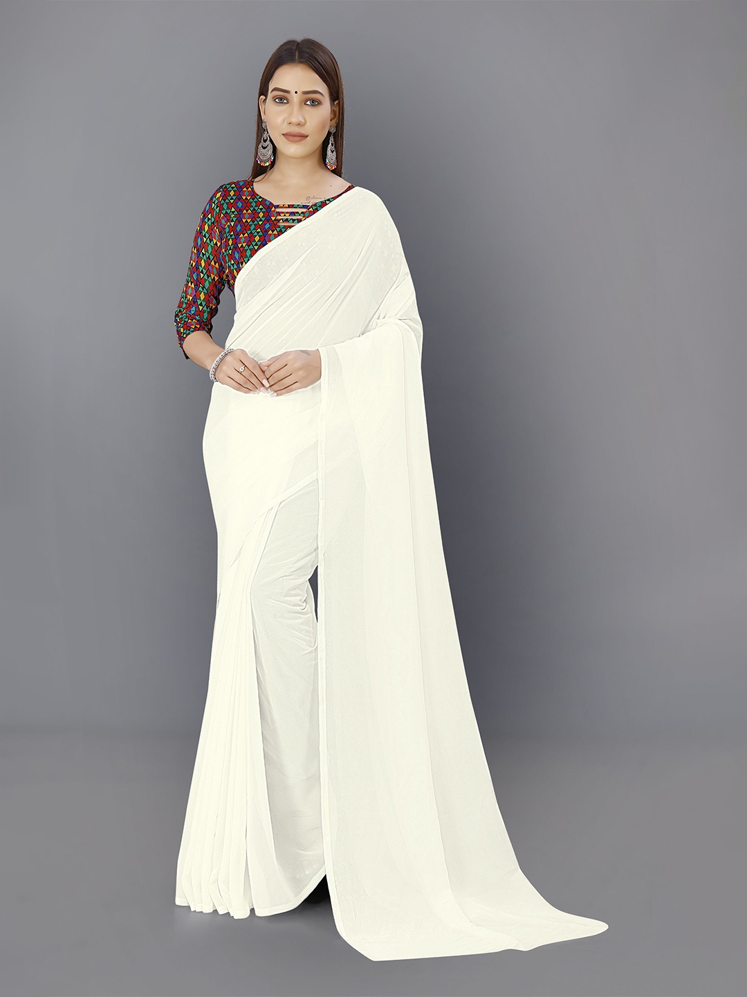 

ANAND SAREES Poly Georgette Saree, White