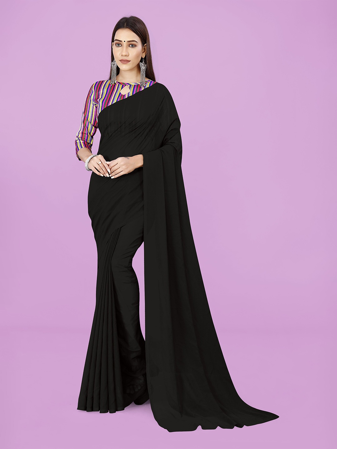 

ANAND SAREES Poly Georgette Saree, Black