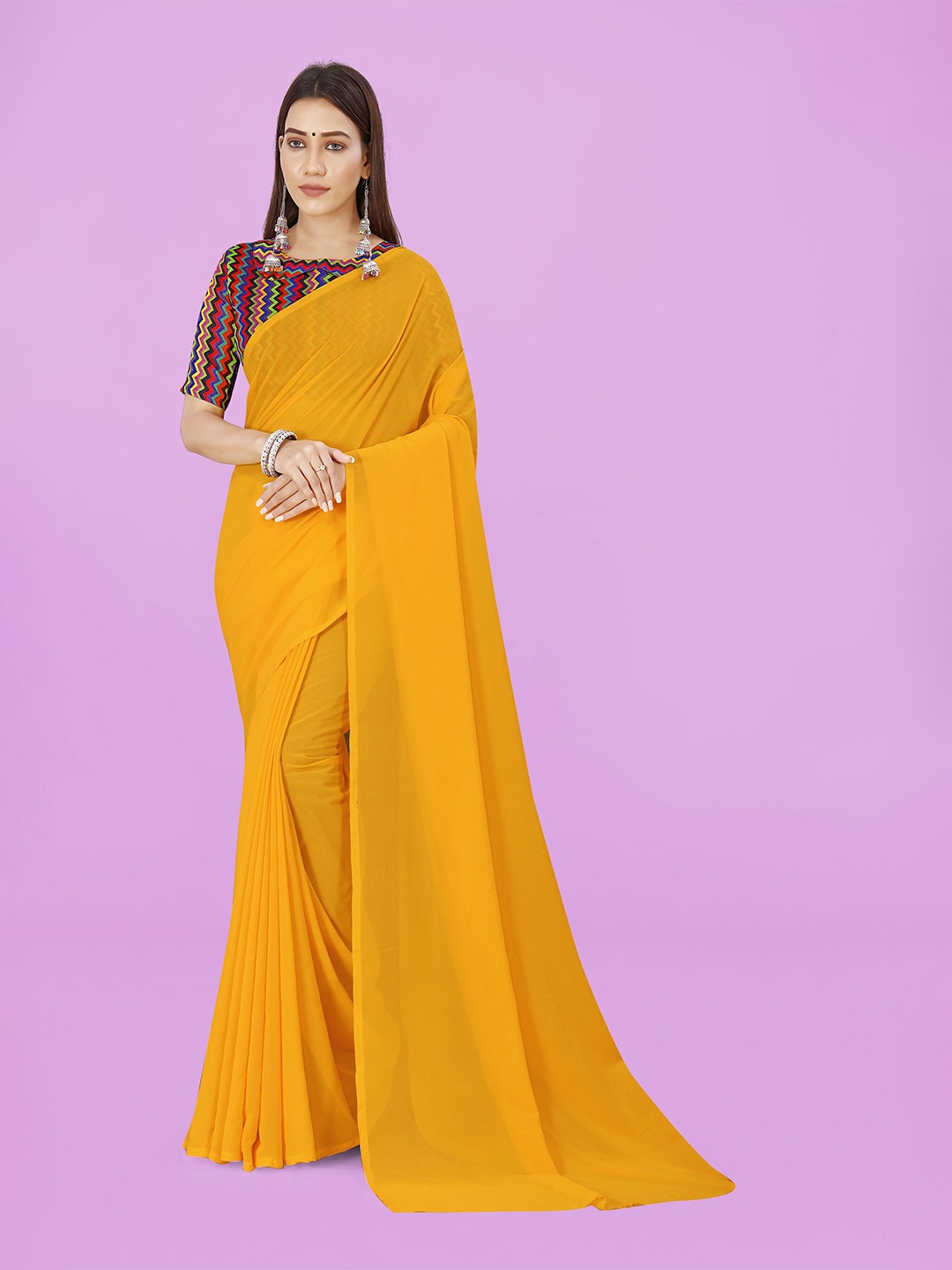 

ANAND SAREES Poly Georgette Saree, Yellow