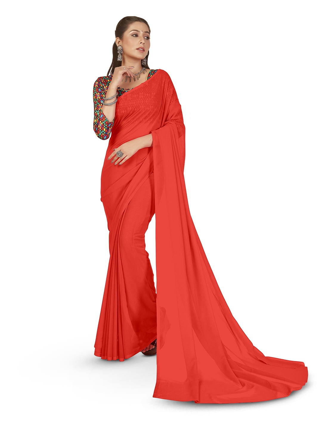

ANAND SAREES Poly Georgette Saree, Red