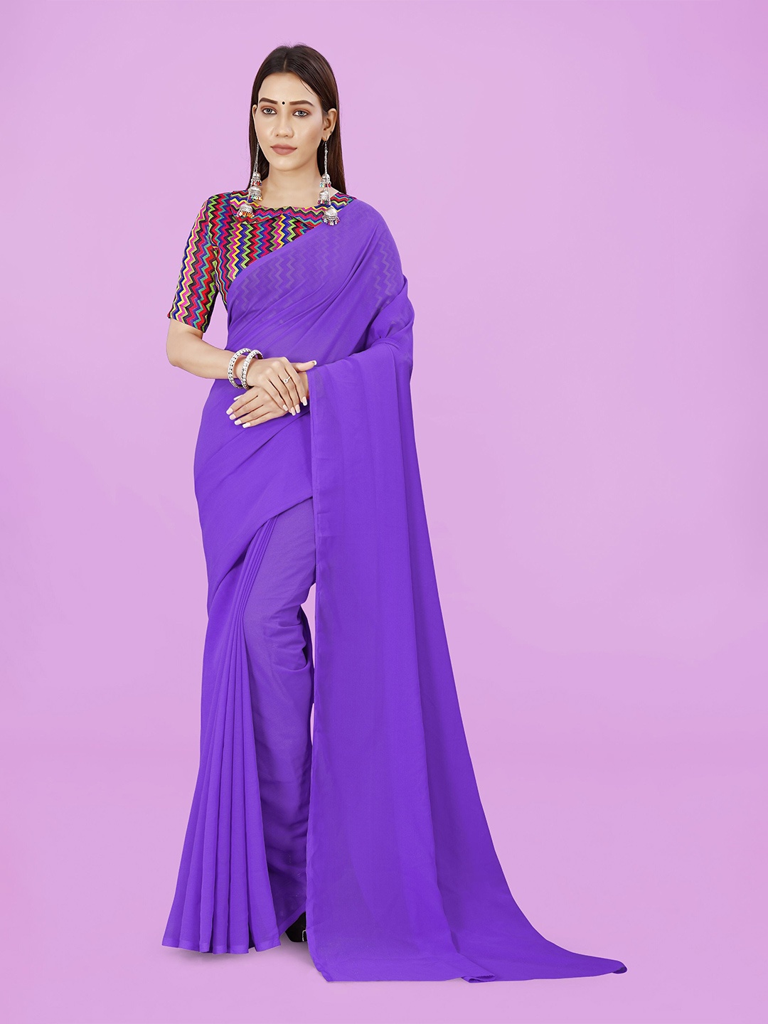 

ANAND SAREES Poly Georgette Saree, Purple