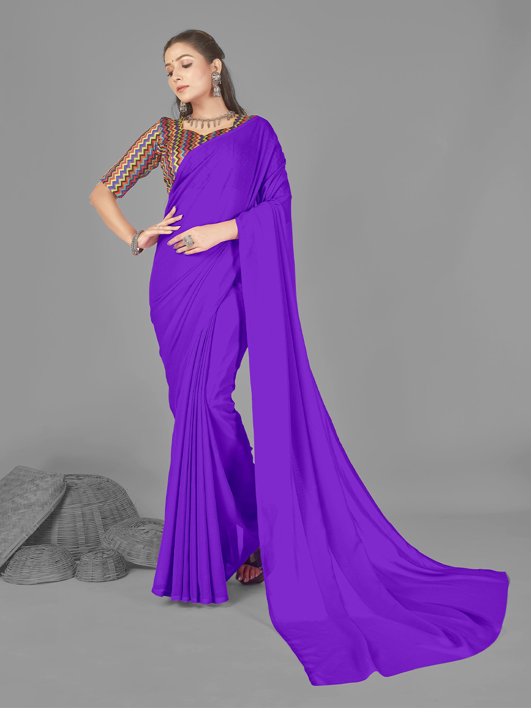 

ANAND SAREES Georgette Saree, Purple