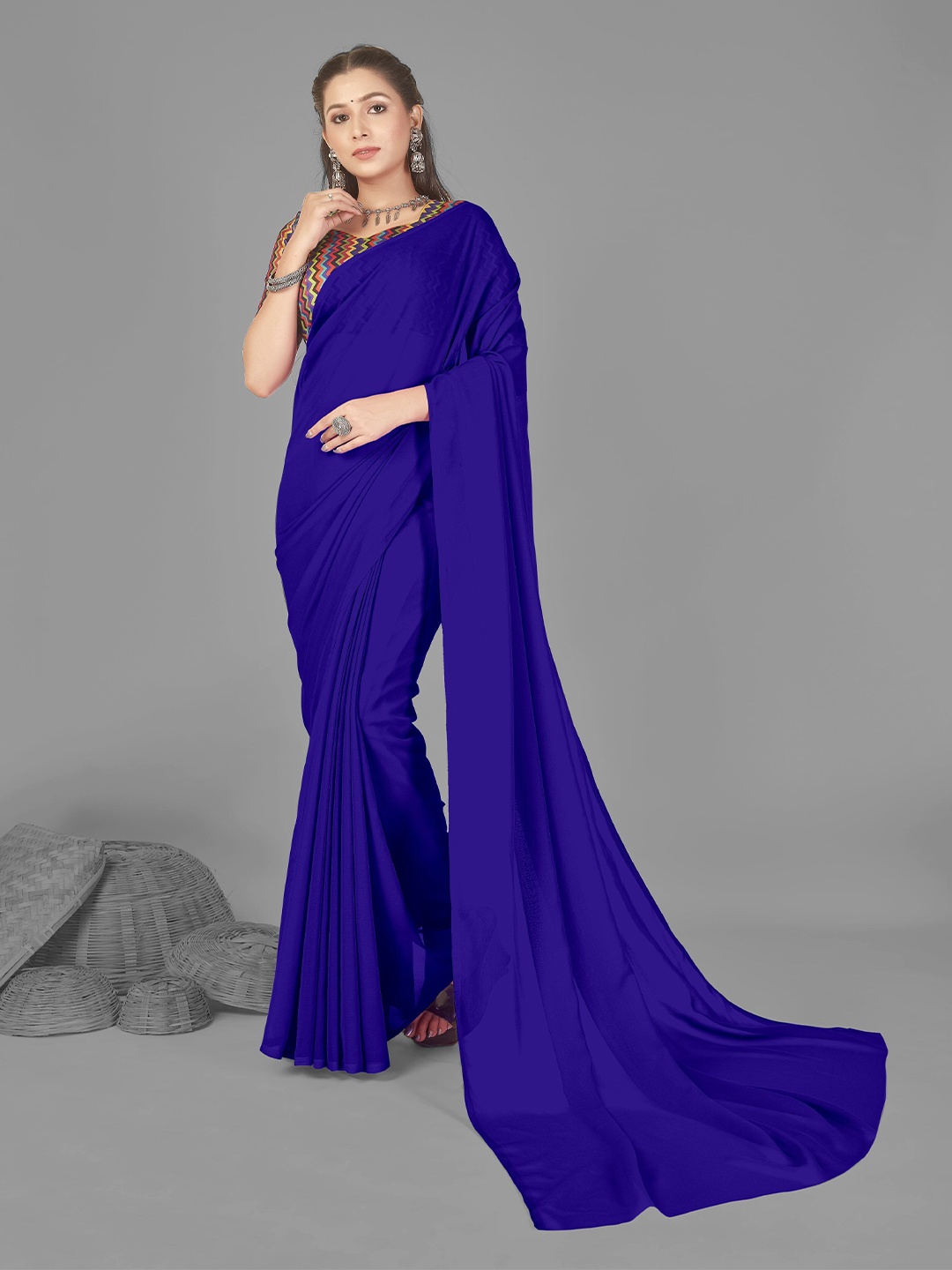 

ANAND SAREES Poly Georgette Saree, Blue