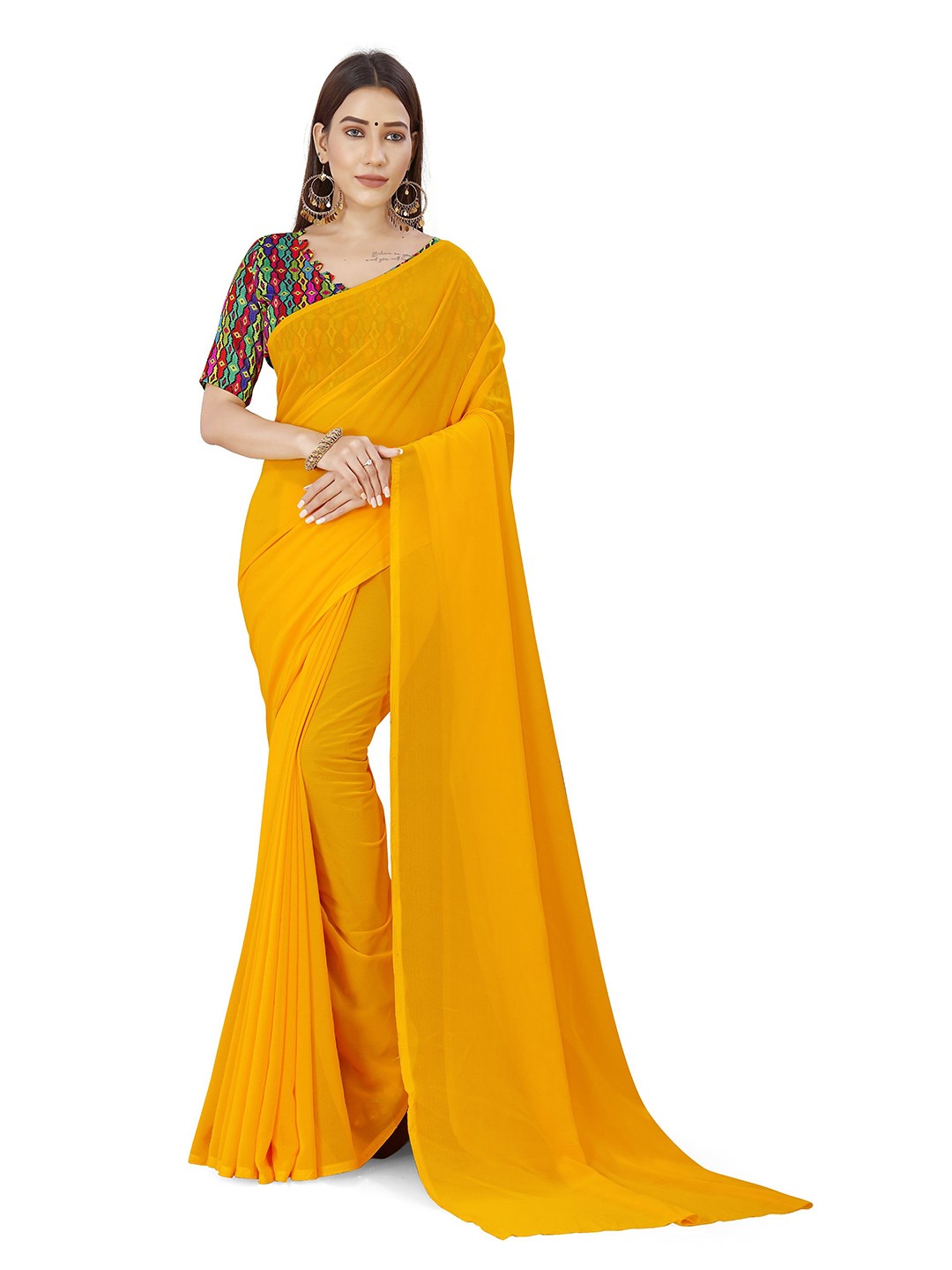

ANAND SAREES Poly Georgette Saree, Yellow