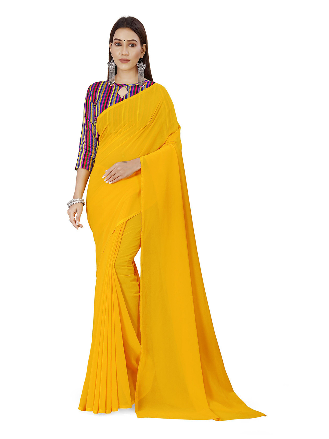 

ANAND SAREES Poly Georgette Saree, Yellow
