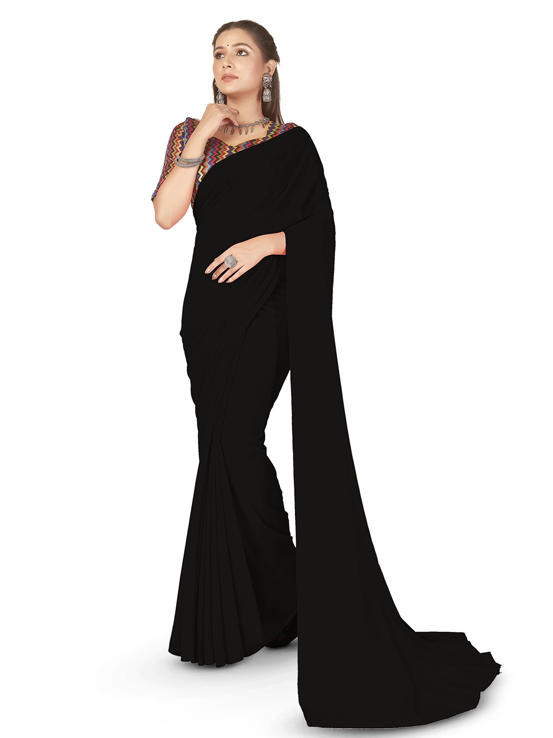 

ANAND SAREES Poly Georgette Saree, Black