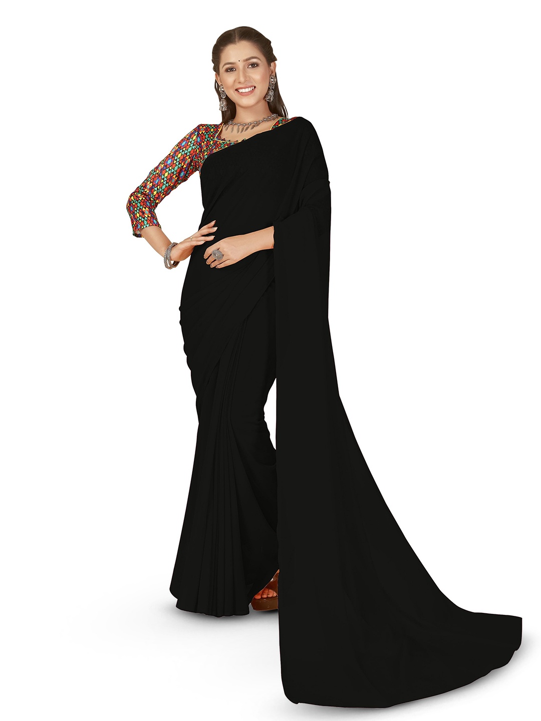 

ANAND SAREES Poly Georgette Saree, Black