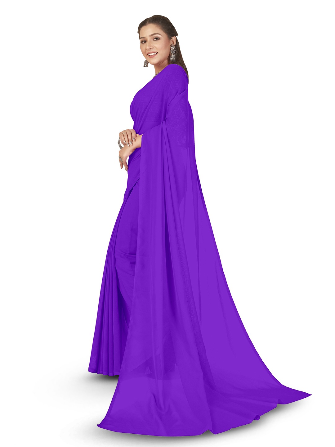 

ANAND SAREES Solid Poly Georgette Saree, Purple