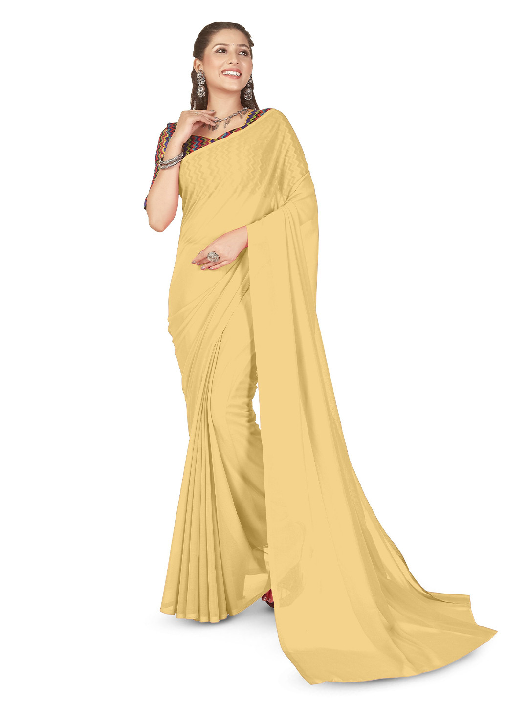 

ANAND SAREES Poly Georgette Saree, Beige
