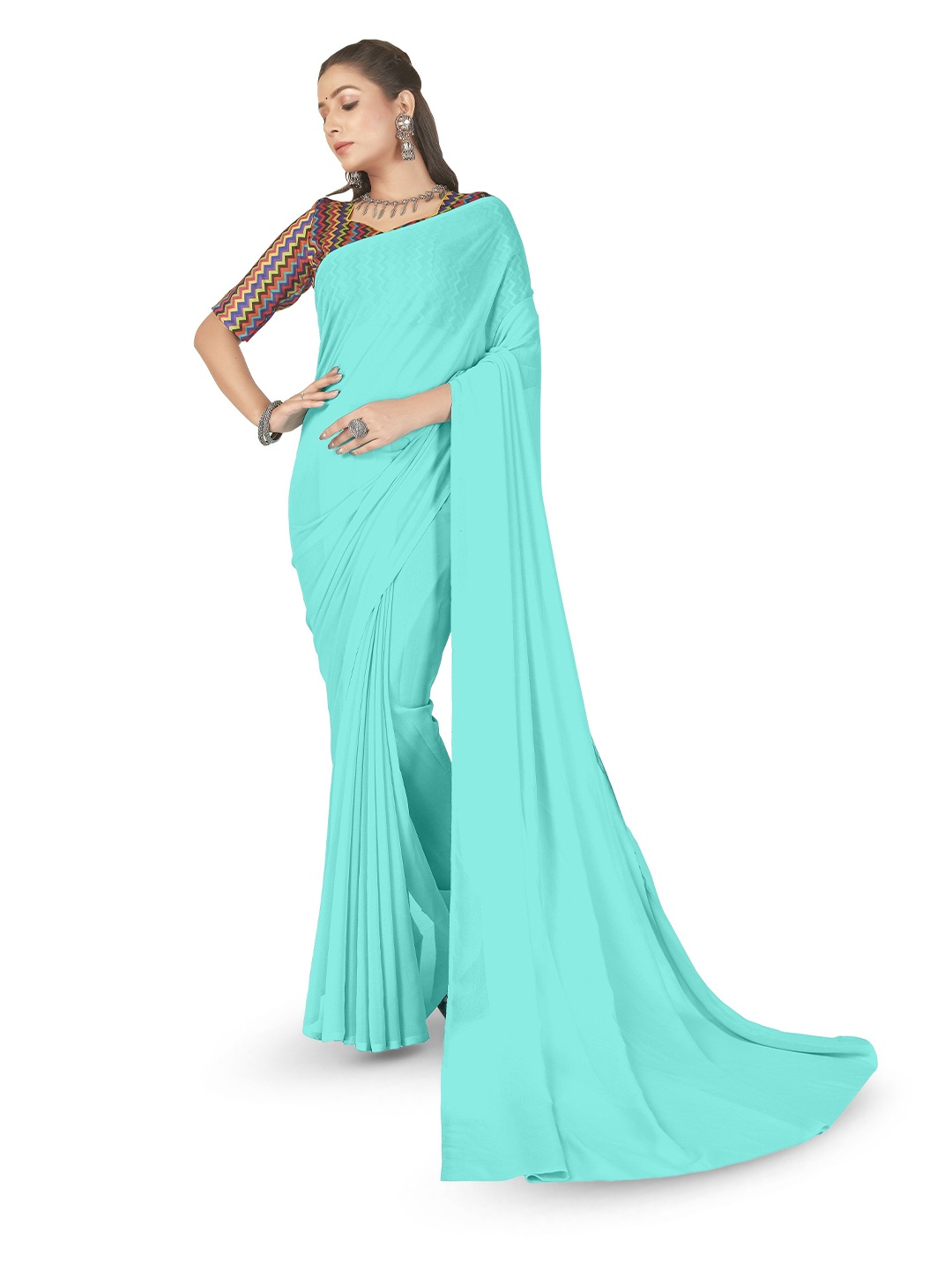 

ANAND SAREES Poly Georgette Saree, Blue