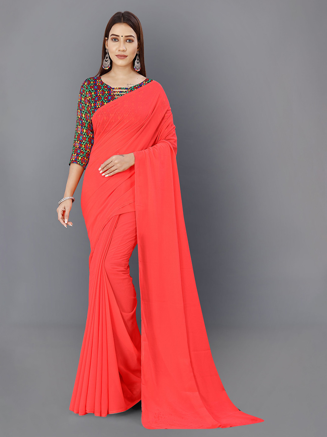 

ANAND SAREES Poly Georgette Saree, Pink