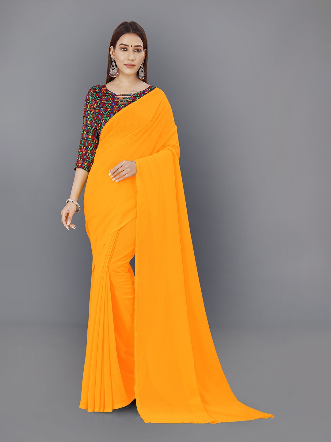 

ANAND SAREES Poly Georgette Saree, Yellow