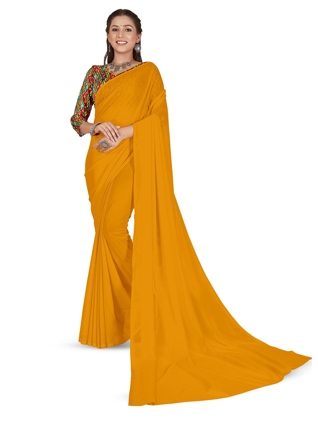

ANAND SAREES Solid Saree, Yellow