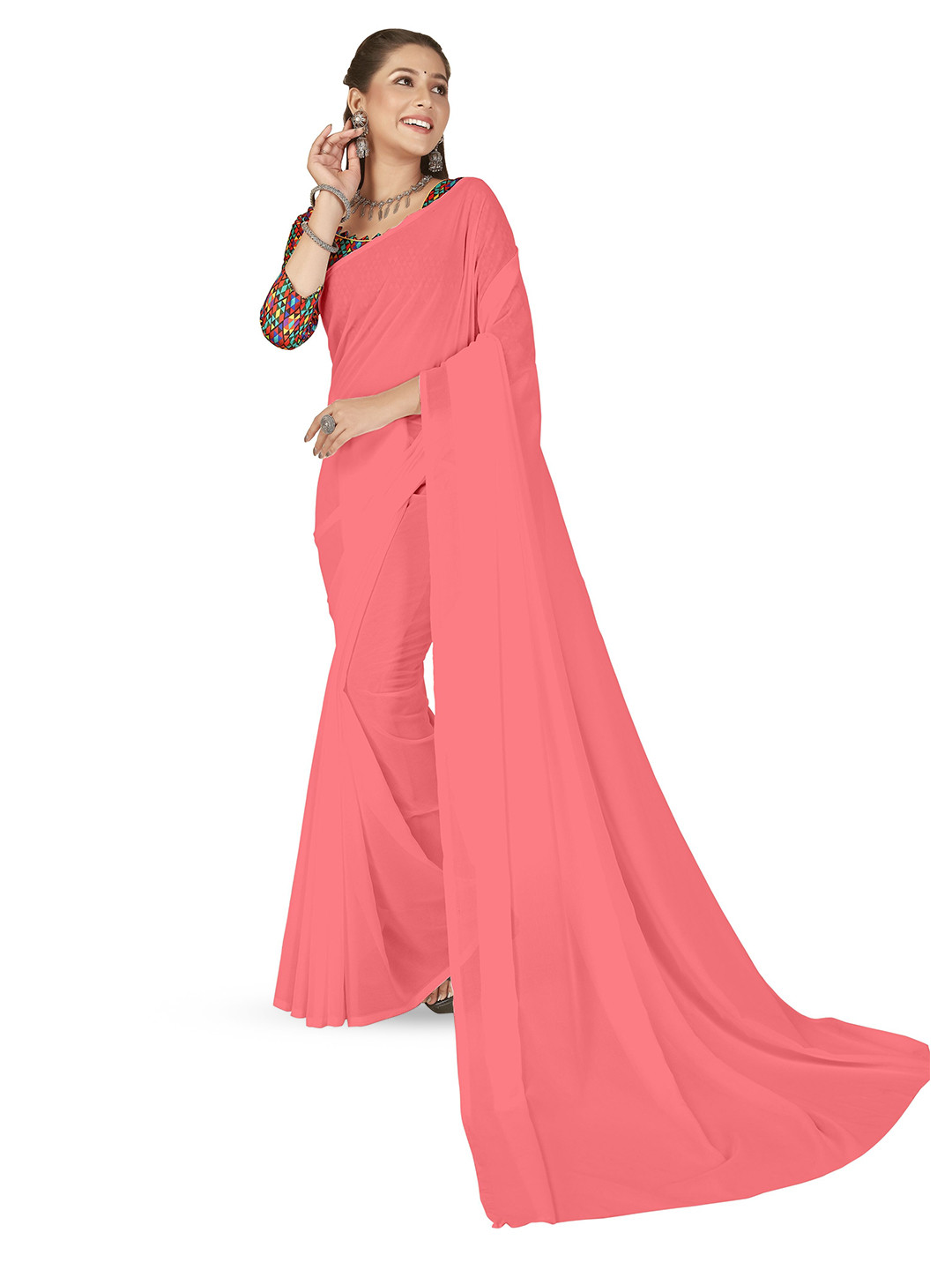 

ANAND SAREES Poly Georgette Saree, Pink