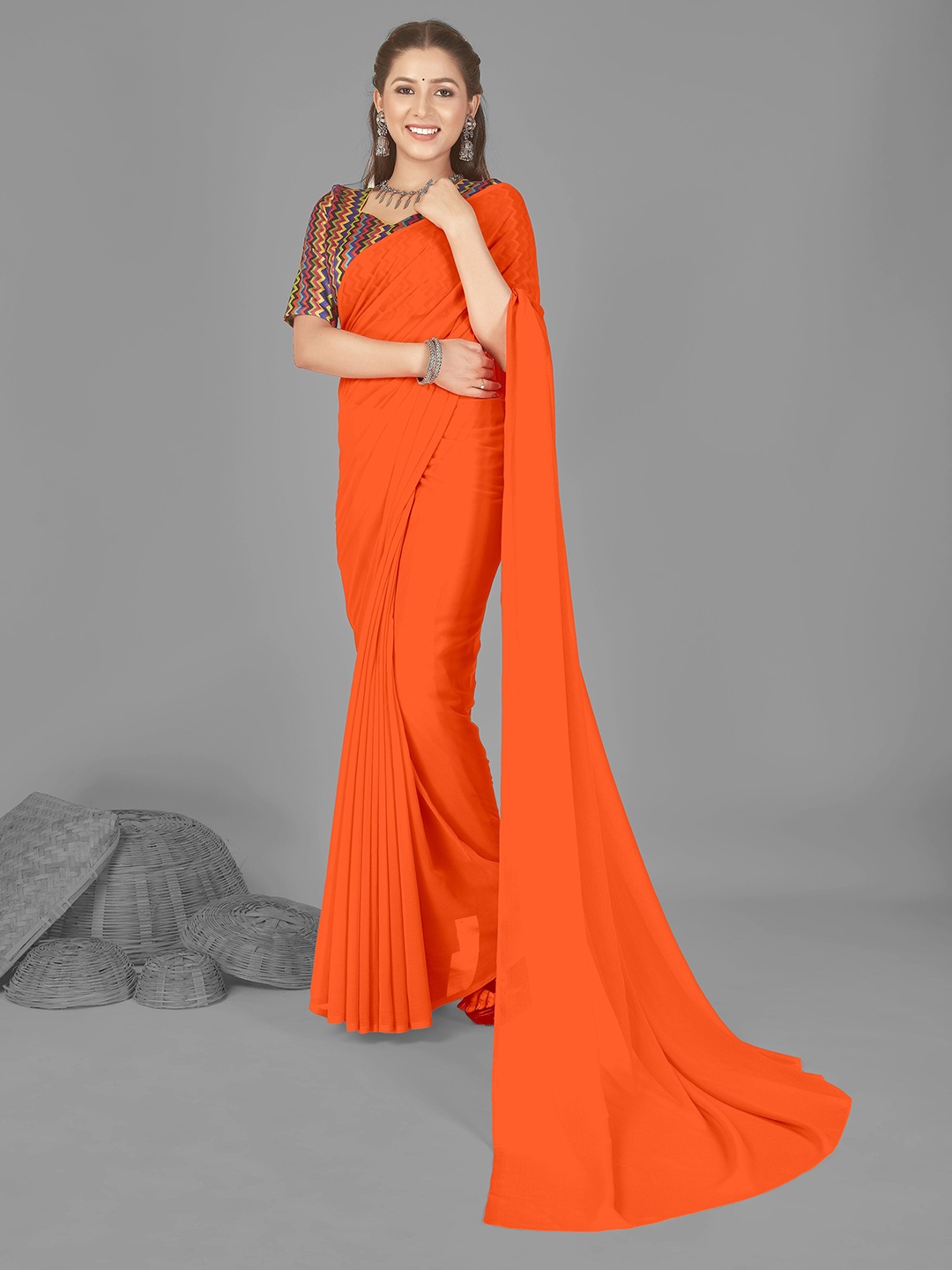 

ANAND SAREES Poly Georgette Saree, Orange