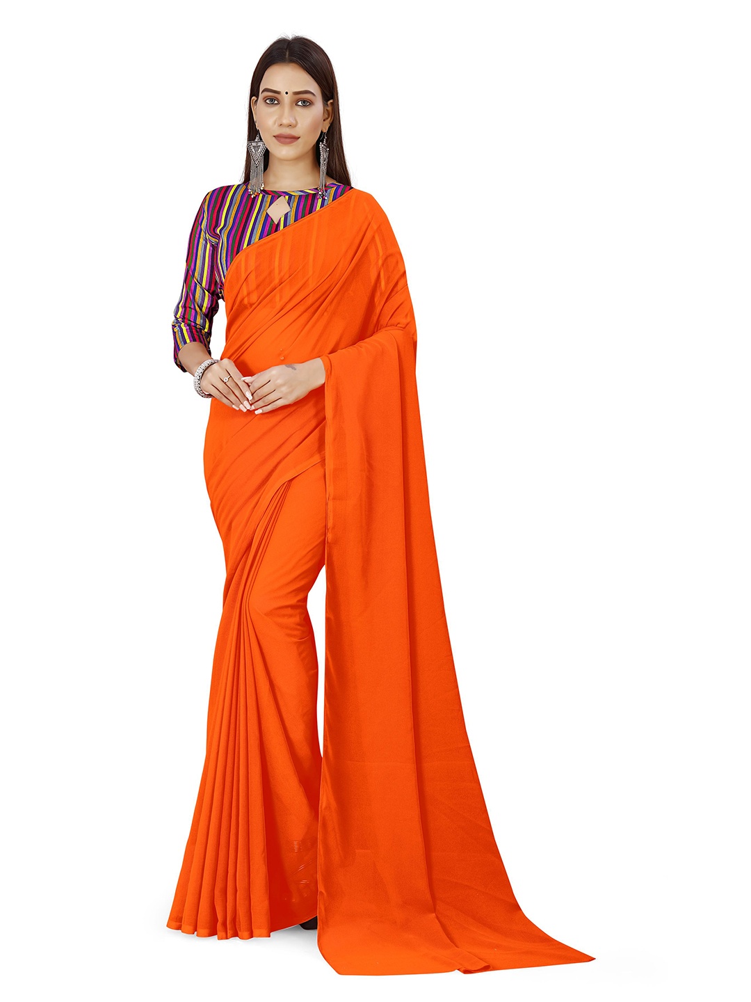 

ANAND SAREES Solid Saree, Orange