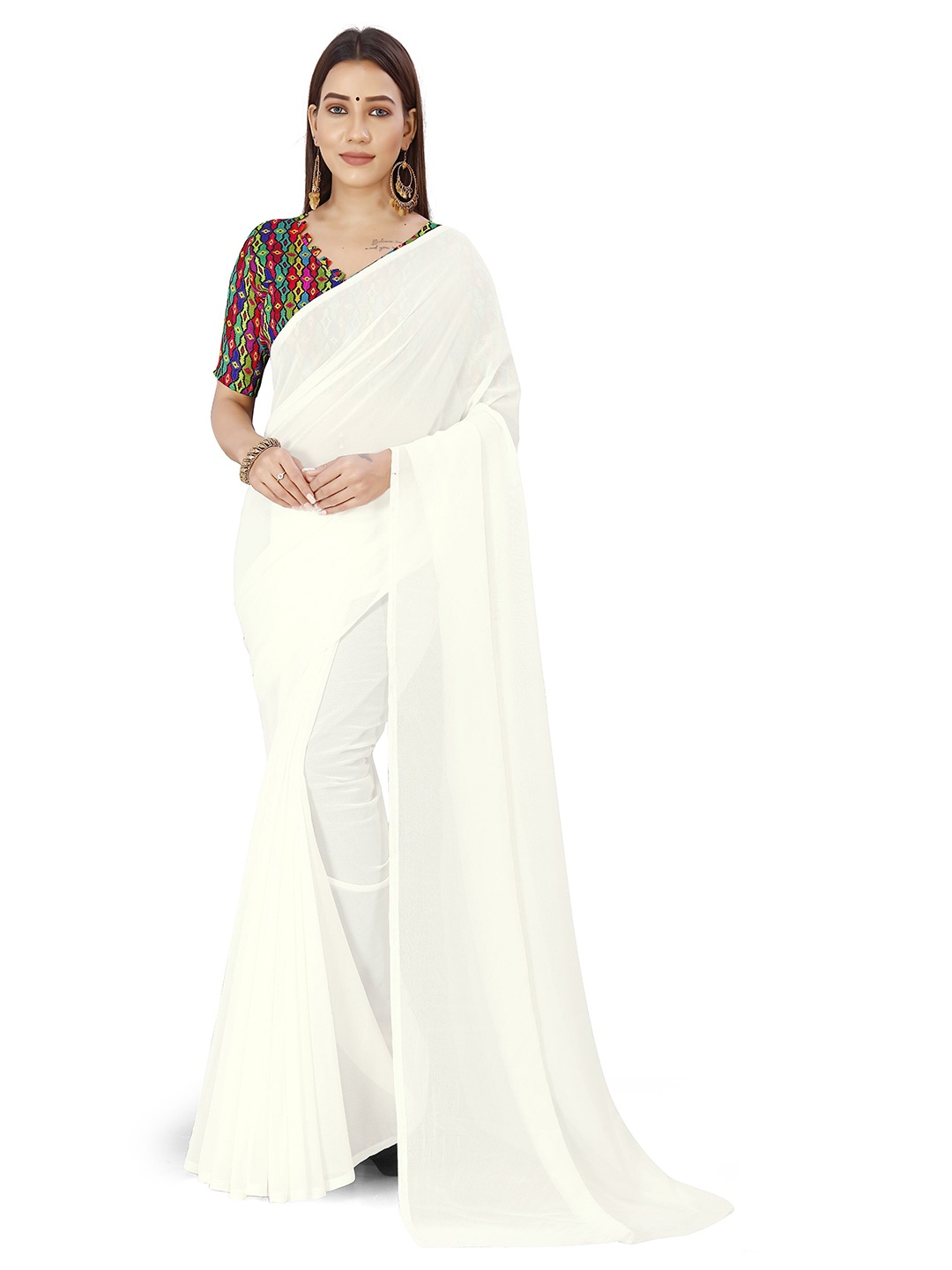 

ANAND SAREES Poly Georgette Saree, White