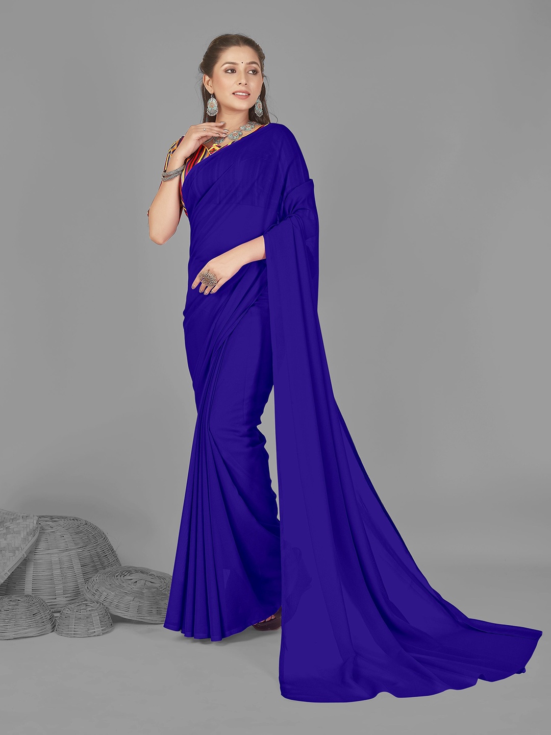 

ANAND SAREES Poly Georgette Saree, Blue