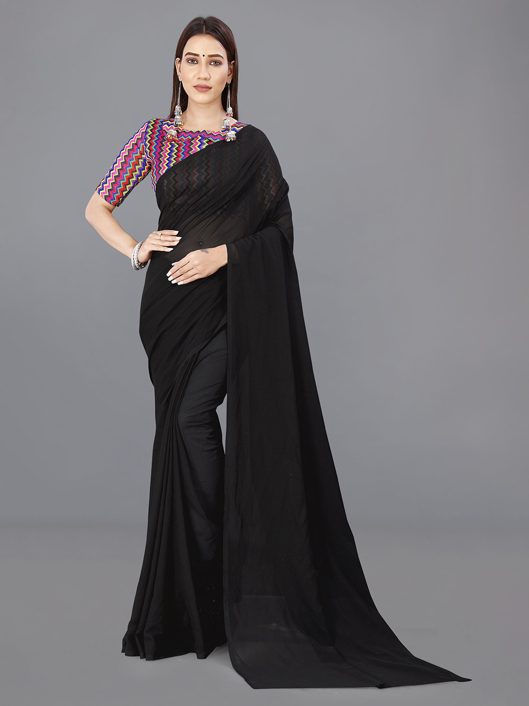 

ANAND SAREES Poly Georgette Saree, Black