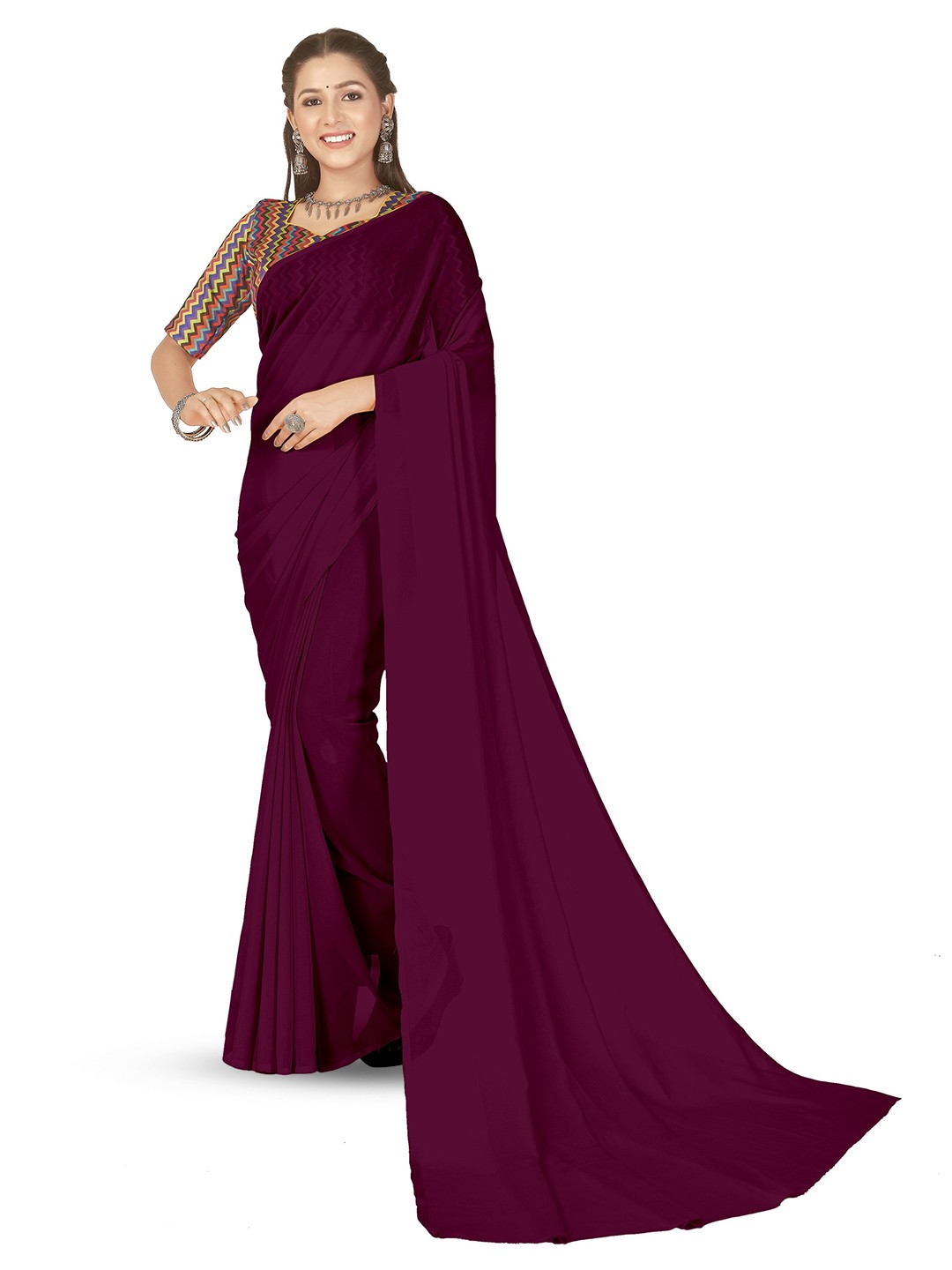 

ANAND SAREES Poly Georgette Saree, Brown