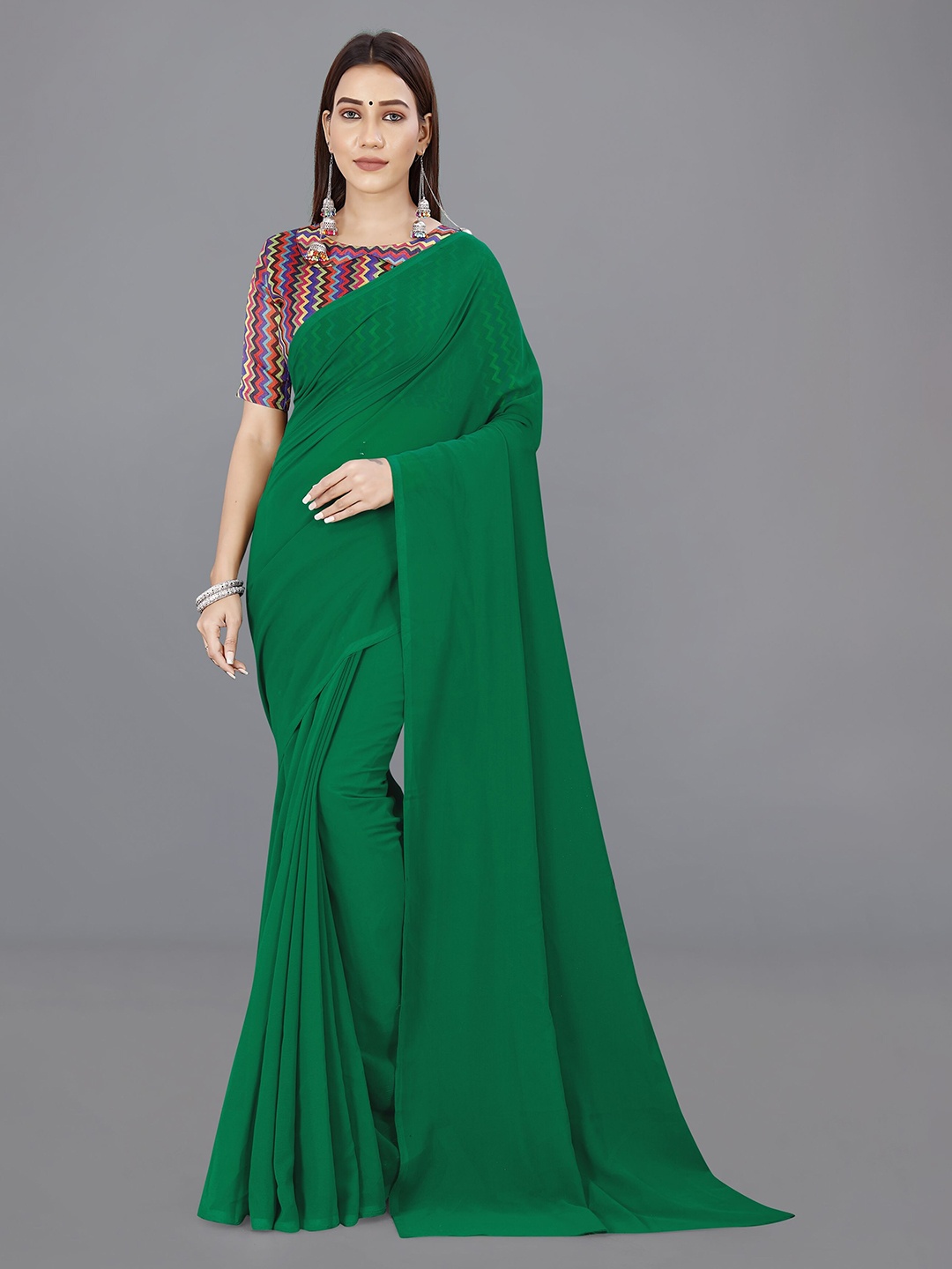 

ANAND SAREES Poly Georgette Saree, Green