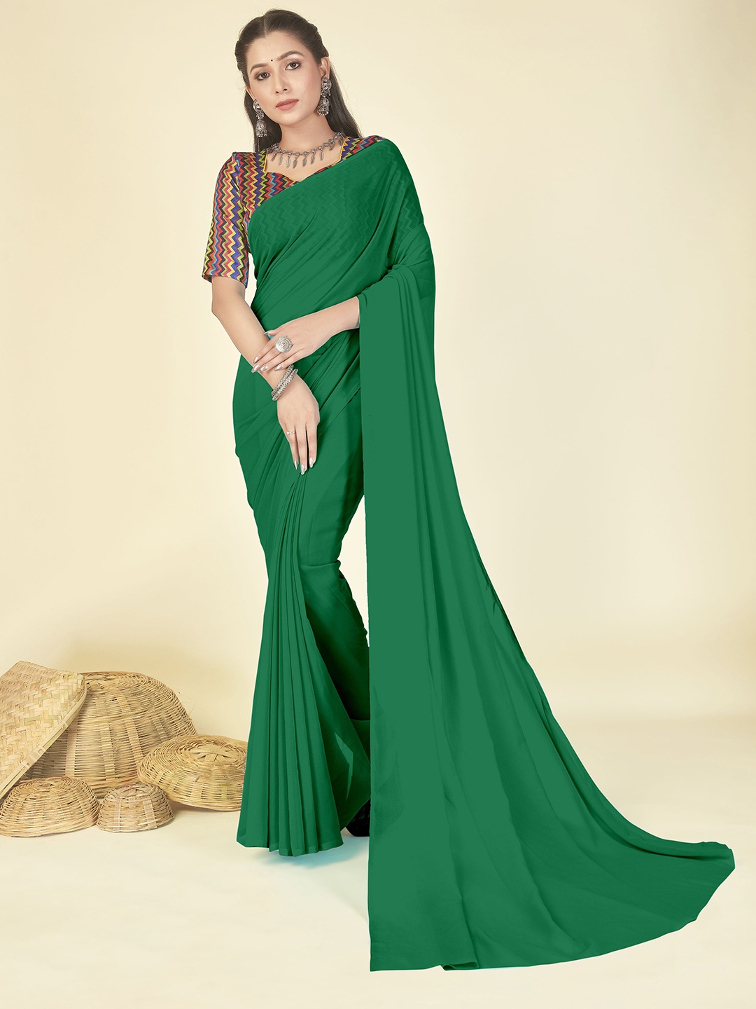

ANAND SAREES Poly Georgette Saree, Green
